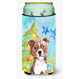 Caroline'S Treasures Red Staffie Bull Terrier Christmas Decorative Can Hugger, Tall, Multicolor