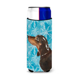 Caroline'S Treasures Black And Tan Dachshund Winter Decorative Can Hugger, Slim, Multicolor