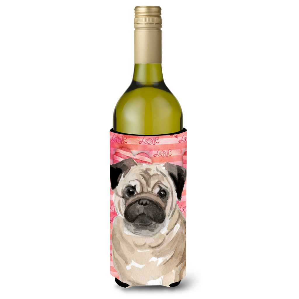 Caroline's Treasures Fawn Pug Love Decorative Bottle Hugger