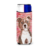 Caroline'S Treasures Red Staffie Bull Terrier Love Decorative Can Hugger, Slim, Multicolor