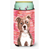 Caroline'S Treasures Red Staffie Bull Terrier Love Decorative Can Hugger, Tall, Multicolor