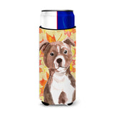 Caroline'S Treasures Red Staffie Bull Terrier Fall Decorative Can Hugger, Slim, Multicolor