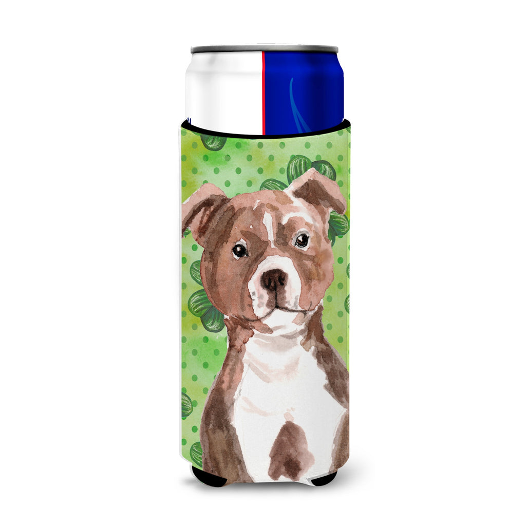 Caroline'S Treasures Red Staffie Bull Terrier St. Patrick'S Decorative Can Hugger, Tall