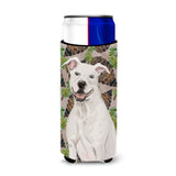 Caroline'S Treasures White Staffie Bull Terrier Pine Cones Decorative Can Hugger, Slim, Multicolor