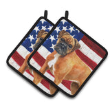 Caroline'S Treasures German Boxer Patriotic Decorated Pot Holder, 7.5H X 7.5W, Usa American Flag