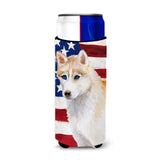 Caroline'S Treasures Siberian Husky Patriotic Decorative Can Hugger, Slim, Multicolor