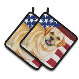 Caroline'S Treasures Golden Retriever Patriotic Decorated Pot Holder, 7.5H X 7.5W, Usa American Flag