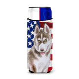 Caroline'S Treasures Siberian Husky Grey Patriotic Decorative Can Hugger, Slim, Multicolor