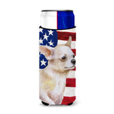 Caroline'S Treasures Chihuahua Leg Up Patriotic Decorative Can Hugger, Slim, Multicolor