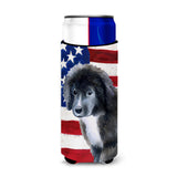Caroline'S Treasures Newfoundland Puppy Patriotic Decorative Can Hugger, Slim, Multicolor