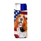 Caroline'S Treasures Basset Hound Patriotic Decorative Can Hugger, Slim, Multicolor
