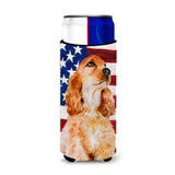 Caroline'S Treasures Cocker Spaniel Patriotic Decorative Can Hugger, Slim, Multicolor