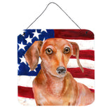Caroline'S Treasures Red Dachshund Patriotic Metal Print, 6H X 6W, Usa American Flag