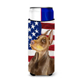 Caroline'S Treasures Doberman Pinscher Patriotic Decorative Can Hugger, Slim, Multicolor