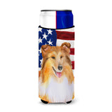 Caroline'S Treasures Sheltie Patriotic Decorative Can Hugger, Slim, Multicolor
