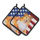 Caroline'S Treasures Sheltie Patriotic Decorated Pot Holder, 7.5H X 7.5W, Usa American Flag