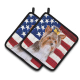 Caroline'S Treasures Yorkshire Terrier #2 Patriotic Decorated Pot Holder, 7.5H X 7.5W, Usa American Flag