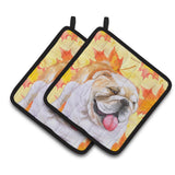 Caroline'S Treasures English Bulldog Decorated Pot Holder, 7.5H X 7.5W, Fall Leaves