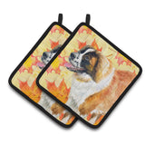 Caroline'S Treasures Saint Bernard Decorated Pot Holder, 7.5H X 7.5W, Fall Leaves