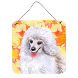 Caroline'S Treasures Medium White Poodle Metal Print, 6H X 6W, Fall Leaves
