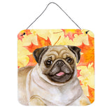 Caroline'S Treasures Fawn Pug Metal Print, 6H X 6W, Fall Leaves
