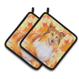 Caroline'S Treasures Sheltie Decorated Pot Holder, 7.5H X 7.5W, Fall Leaves