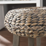 Rutina Round Backless Water Hyacinth 30 Barstools 2Pc Set - Weathered Gray