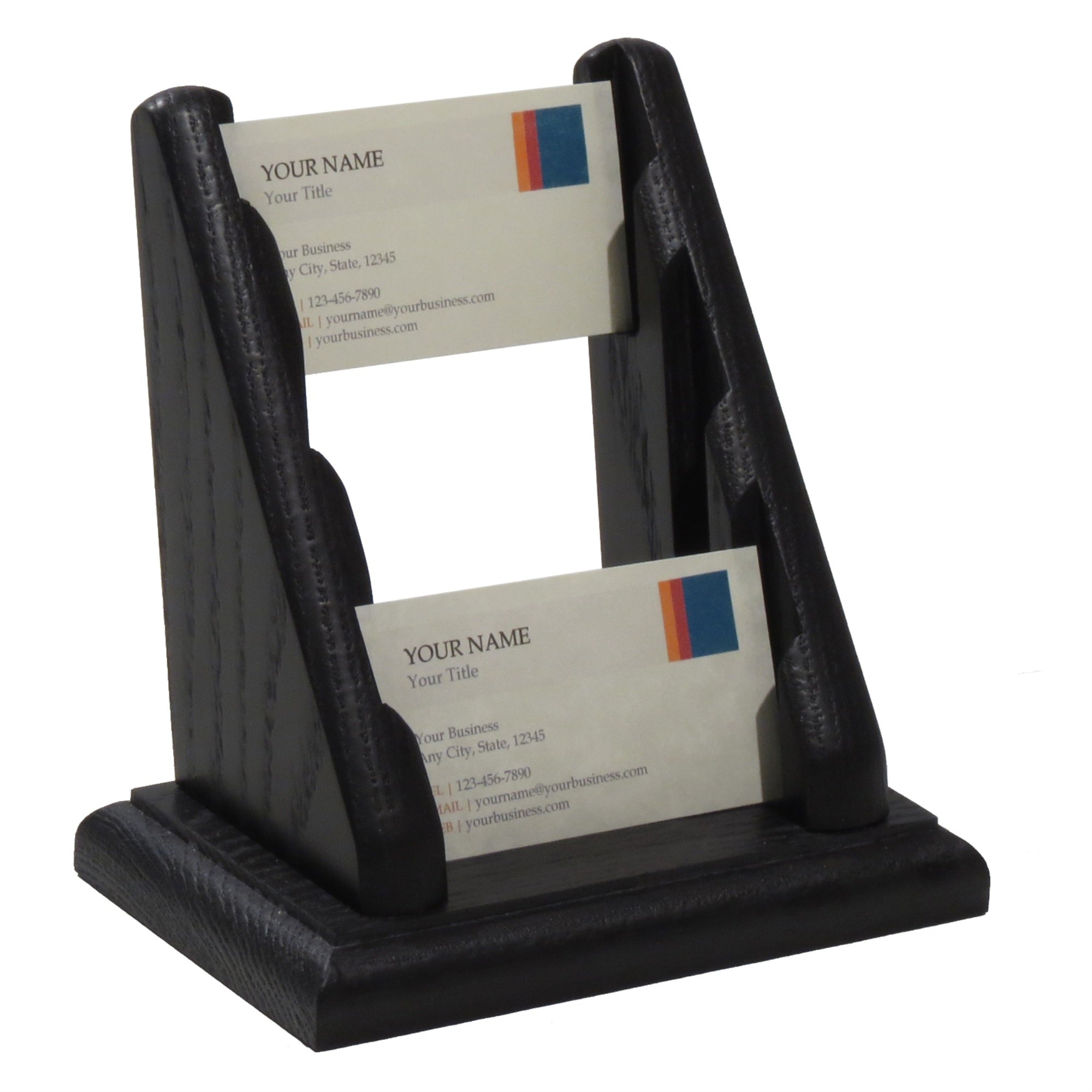 Wooden Mallet 3 Pocket Countertop Business Card Holder, Black