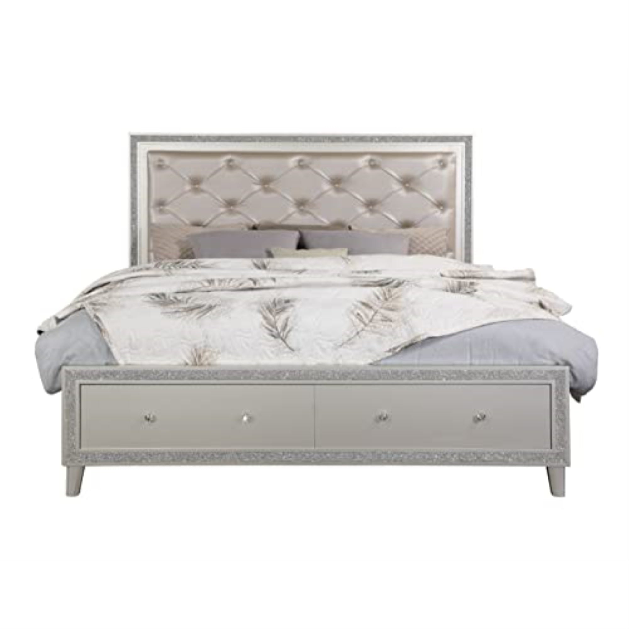 Bd00240Ck - California King Bed W/Storage, Pu & Champagne Finish - Sliverfluff