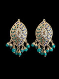Emerald sapphire pearl jadau silver necklace set with gold plating ( READY TO SHIP )