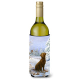 Caroline'S Treasures Chocolate Labrador Snowy Robin Wine Bottle Koozie Hugger, 750Ml, Multicolor
