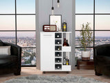Tuhome Bar Cart, Two External Shelves, Four Caster Wheels, Six Wine Cubbies, One-Door Cabinet, Countertop, White, For Living Roo