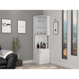 Tuhome Syrah Corner Bar Cabinet, Two External Shelves, Cup Rack -White, For Living Room