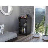 Tuhome Dukat Bar Cart,Two Shelves, Six Wine Cubbies, Glass Door, Four Caster Wheels, Countertop, Black, For Living Room