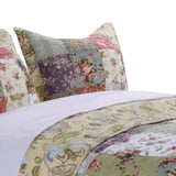 Eiger 3 Piece Fabric Queen Size Quilt Set With Jacobean Prints, Multicolor