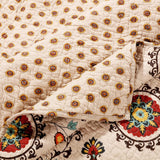 Elbe 5 Piece Queen Quilt Set With Medallion And Floral Pattern, Beige And Brown