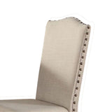 Rubber Wood Dining Chair With Nail Head Trim, Set Of 2, Brown And Cream
