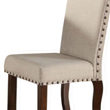 Rubber Wood Dining Chair With Nail Head Trim, Set Of 2, Brown And Cream