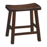 Wooden 18 Counter Height Stool With Saddle Seat, Warm Cherry Brown, Set Of 2