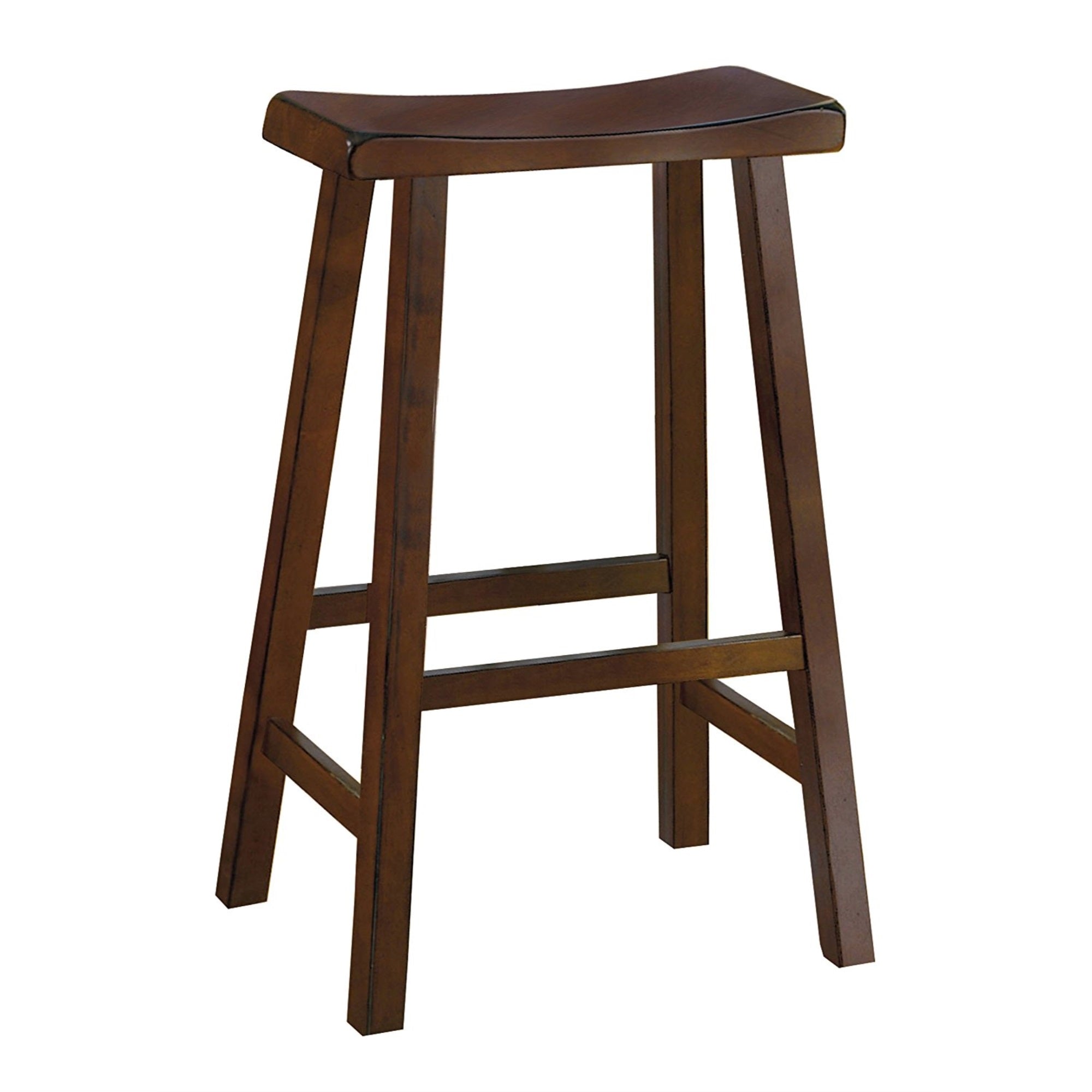 Wooden 29 Counter Height Stool With Saddle Seat, Cherry Brown, Set Of 2
