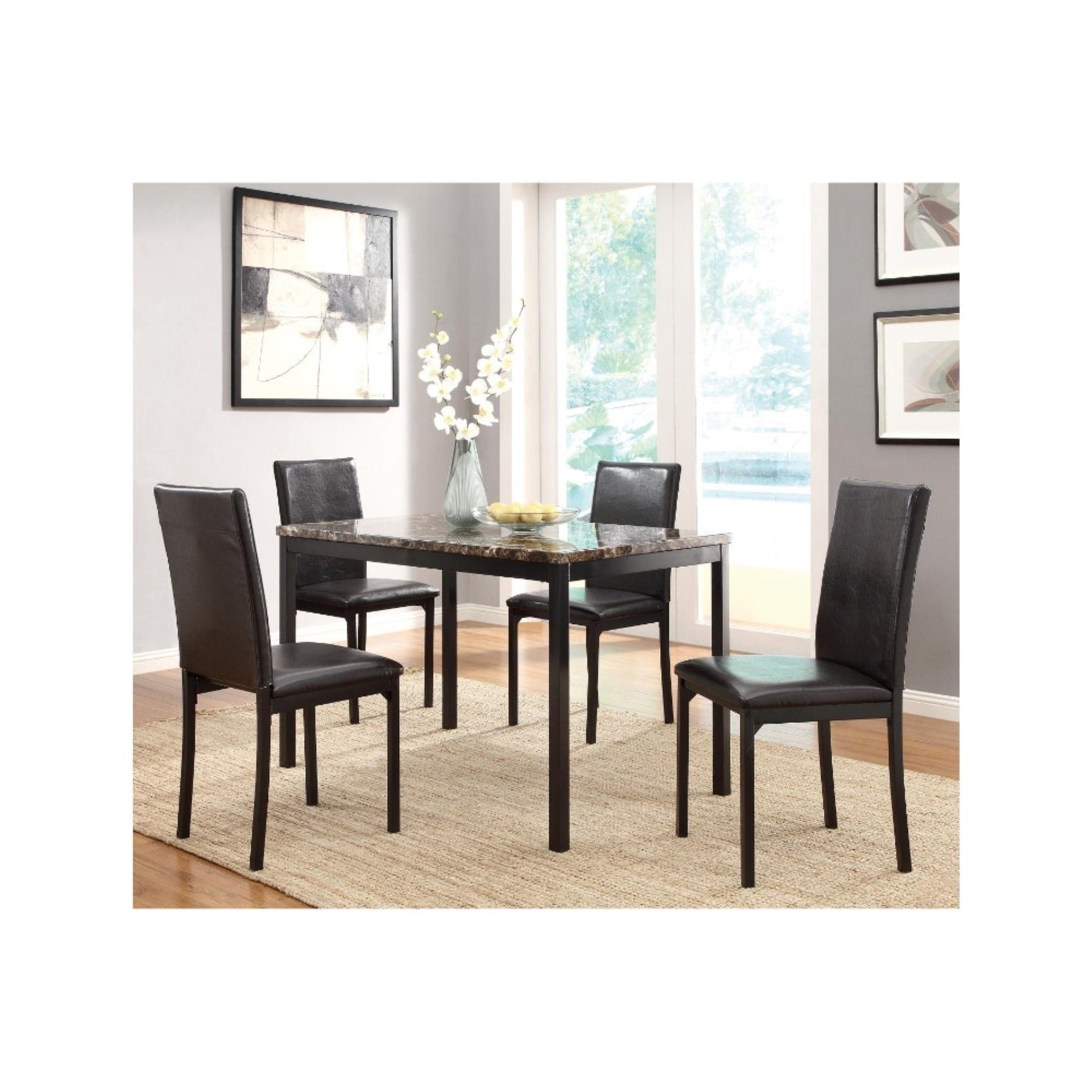 Leatherette Upholstered Counter Height Metal Frame Side Chair, Dark Brown (Set Of 4)
