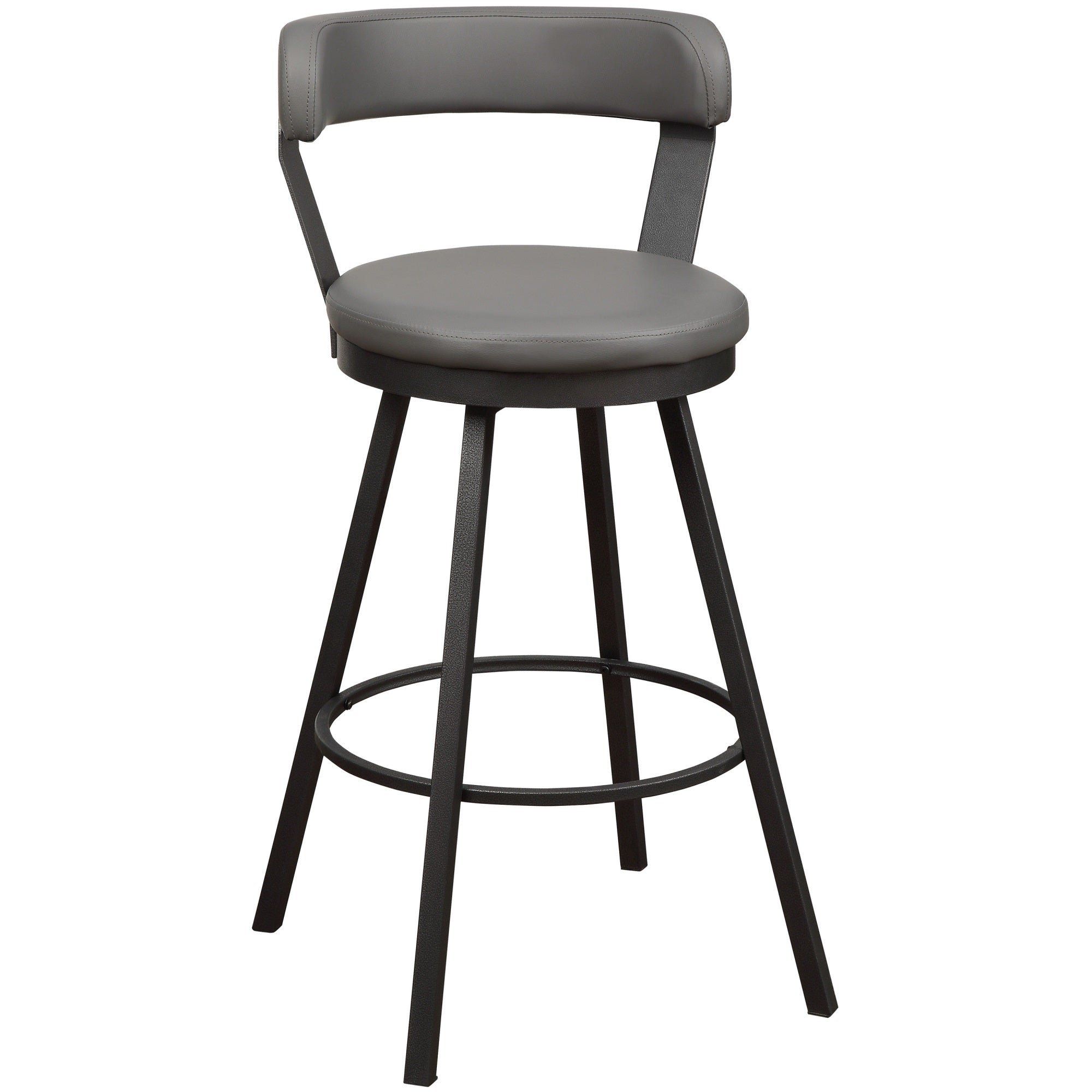 Leatherette Pub Chair With Curved Design Open Backrest, Set Of 2,Light Gray