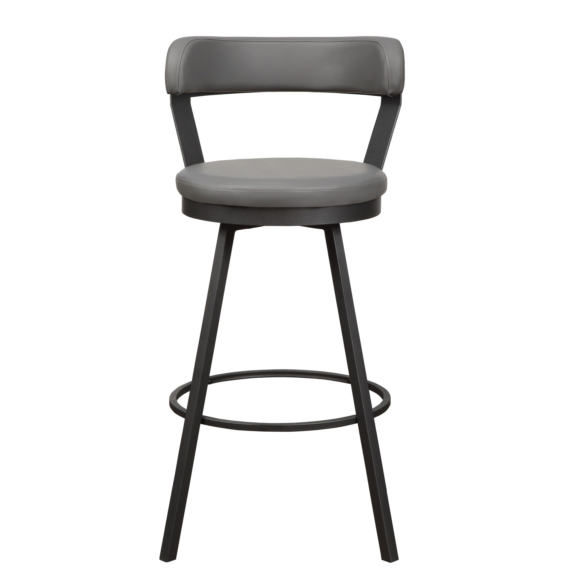 Leatherette Pub Chair With Curved Design Open Backrest, Set Of 2,Light Gray