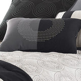 7 Piece Queen Cotton Comforter Set With Geometric Print, Gray And Black