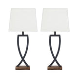 Criss Cross Metal Table Lamp With Fabric Shade, Set Of 2, Gray And White