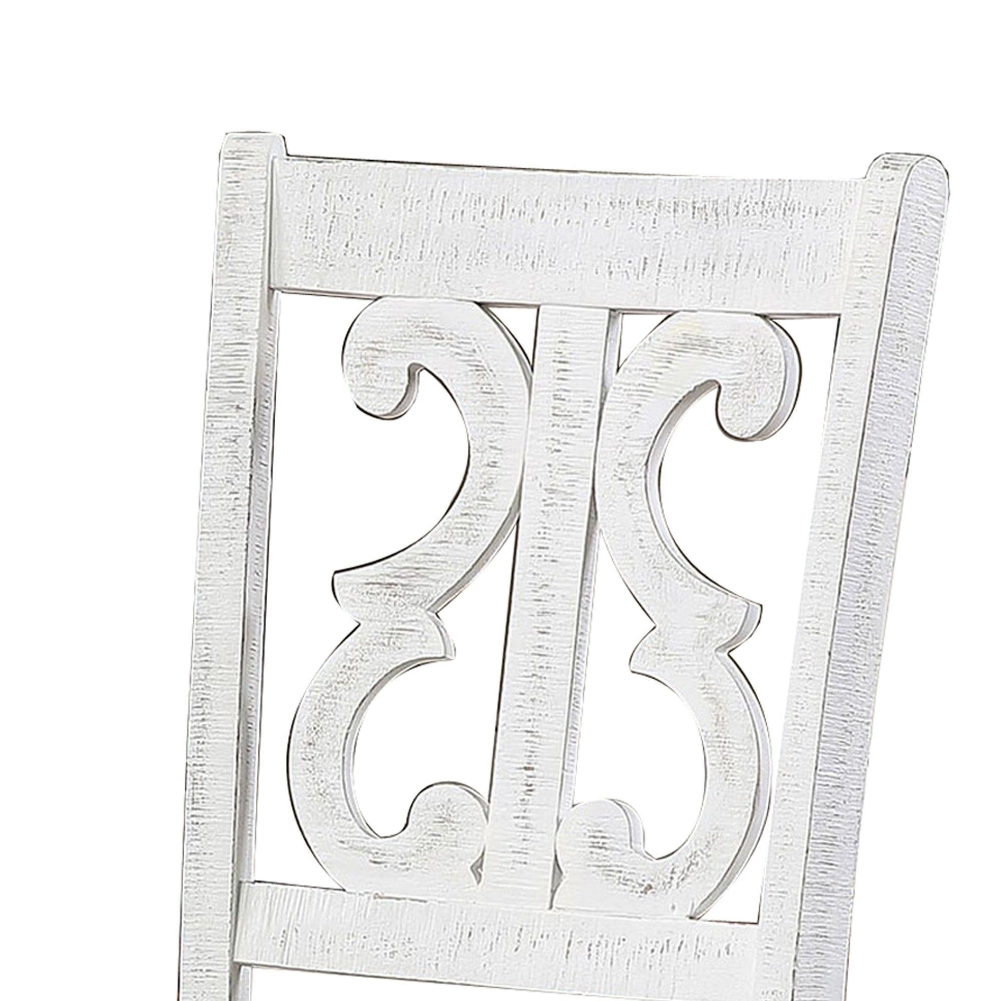 Open Scroll Back Wooden Side Chair With Padded Seat, Set Of 2, White