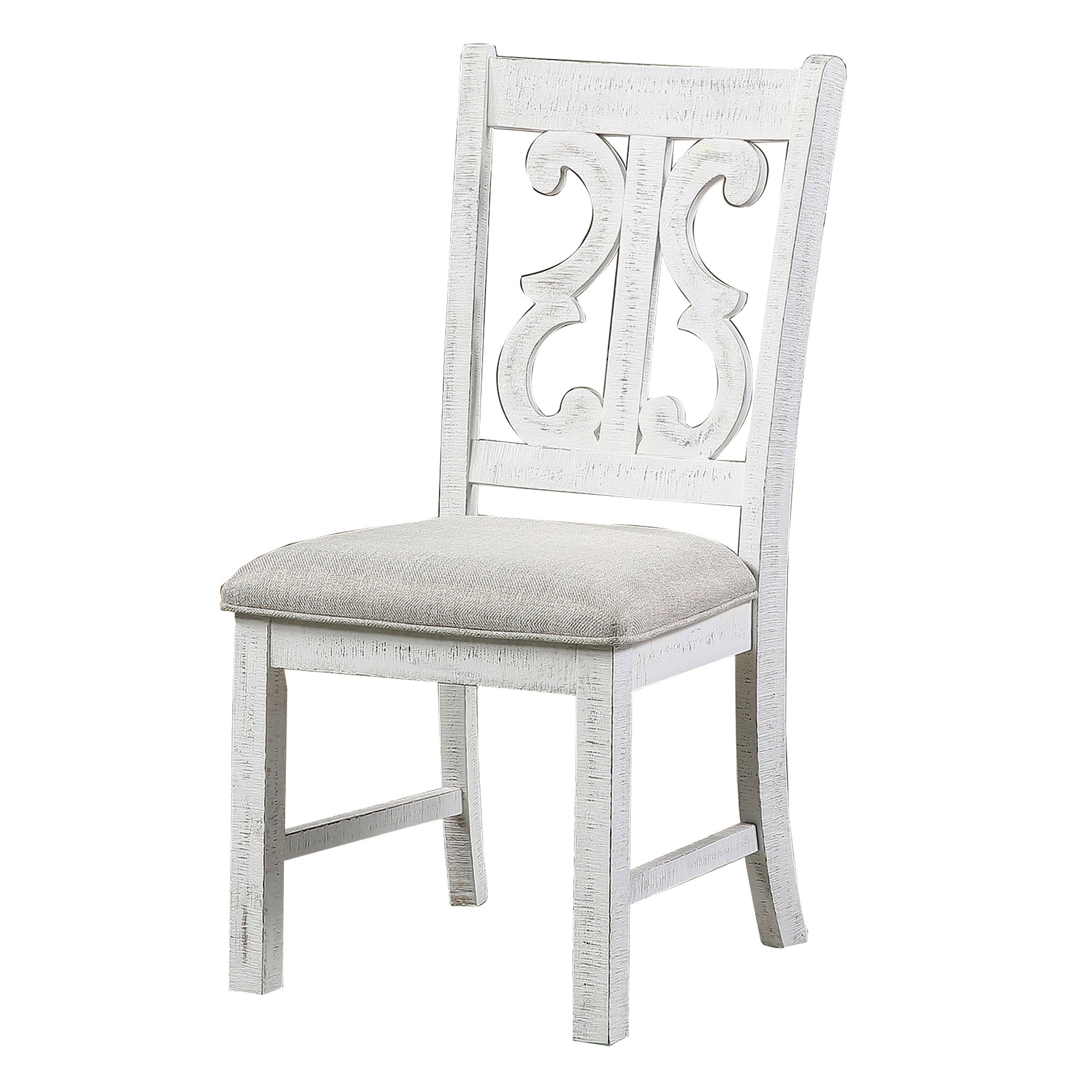 Open Scroll Back Wooden Side Chair With Padded Seat, Set Of 2, White