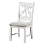 Open Scroll Back Wooden Side Chair With Padded Seat, Set Of 2, White