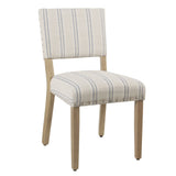 Wooden Dining Chair With Striped Pattern Fabric Cushioned Seat, Blue And White, Set Of Two