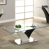 Contemporary Coffee Table With Curved V Base, Black And White
